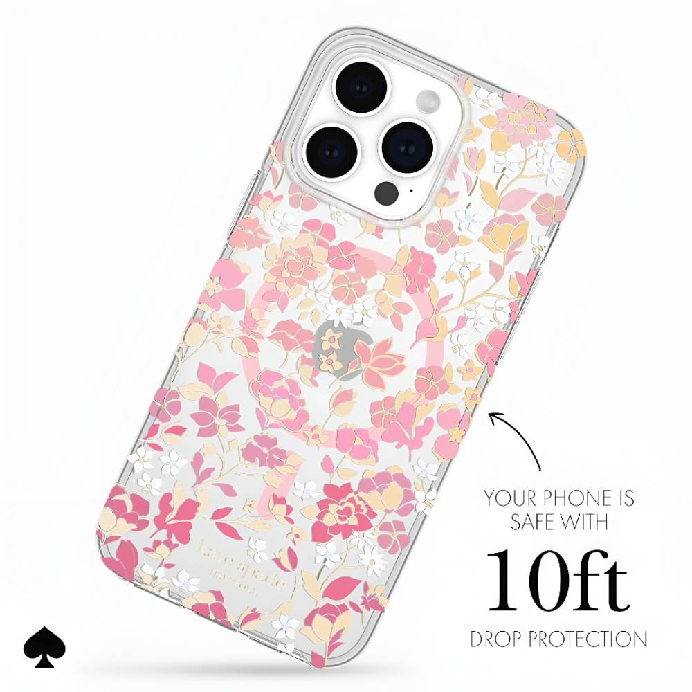 Kate Spade New York Protective Hardshell MagSafe Case For iPhone 15 Pro Max - Flowerbed Pink