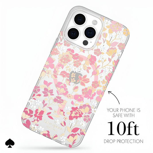 Kate Spade New York Protective Hardshell MagSafe Case For iPhone 15 Pro Max - Flowerbed Pink