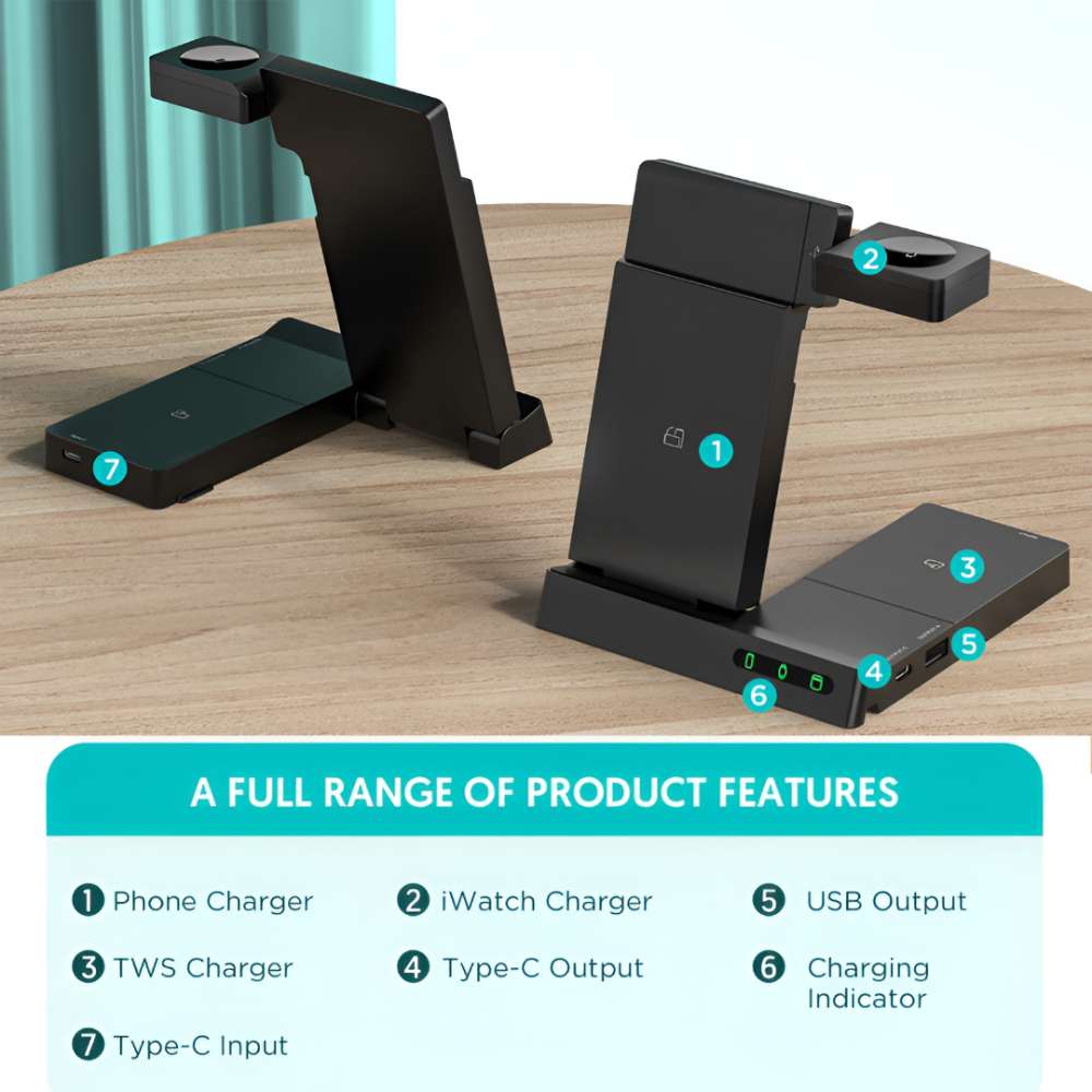 MUSOgear 6-in-1 Wireless & Wired Charging Station – Black [WC-01]