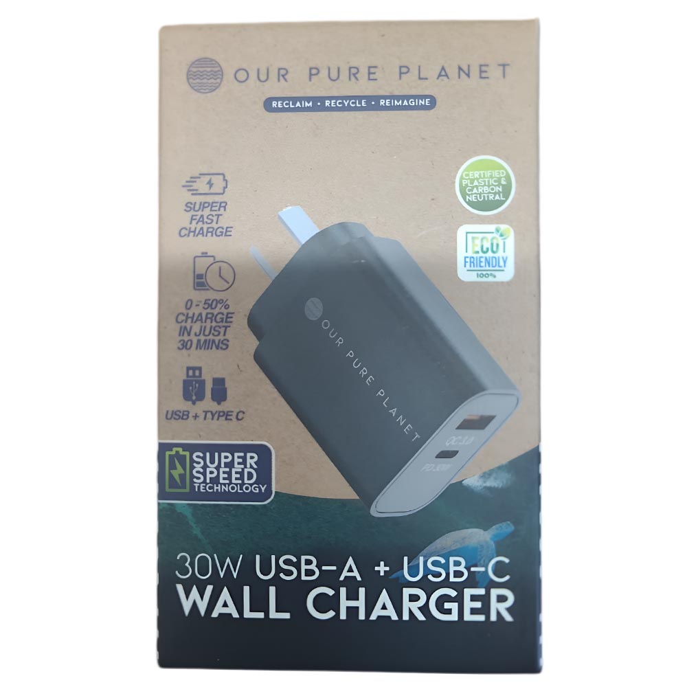 Our Pure Planet 30W USB-A + USB-C Wall Charger Black