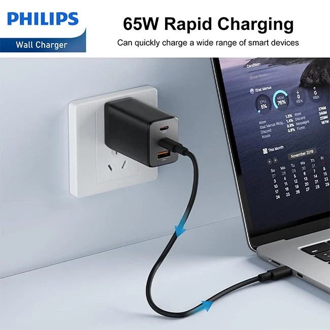 Philips 65W Fast Charging Wall Adapter – Black