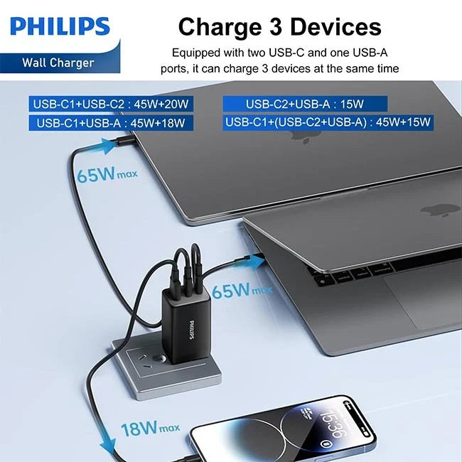 Philips 65W Fast Charging Wall Adapter – Black