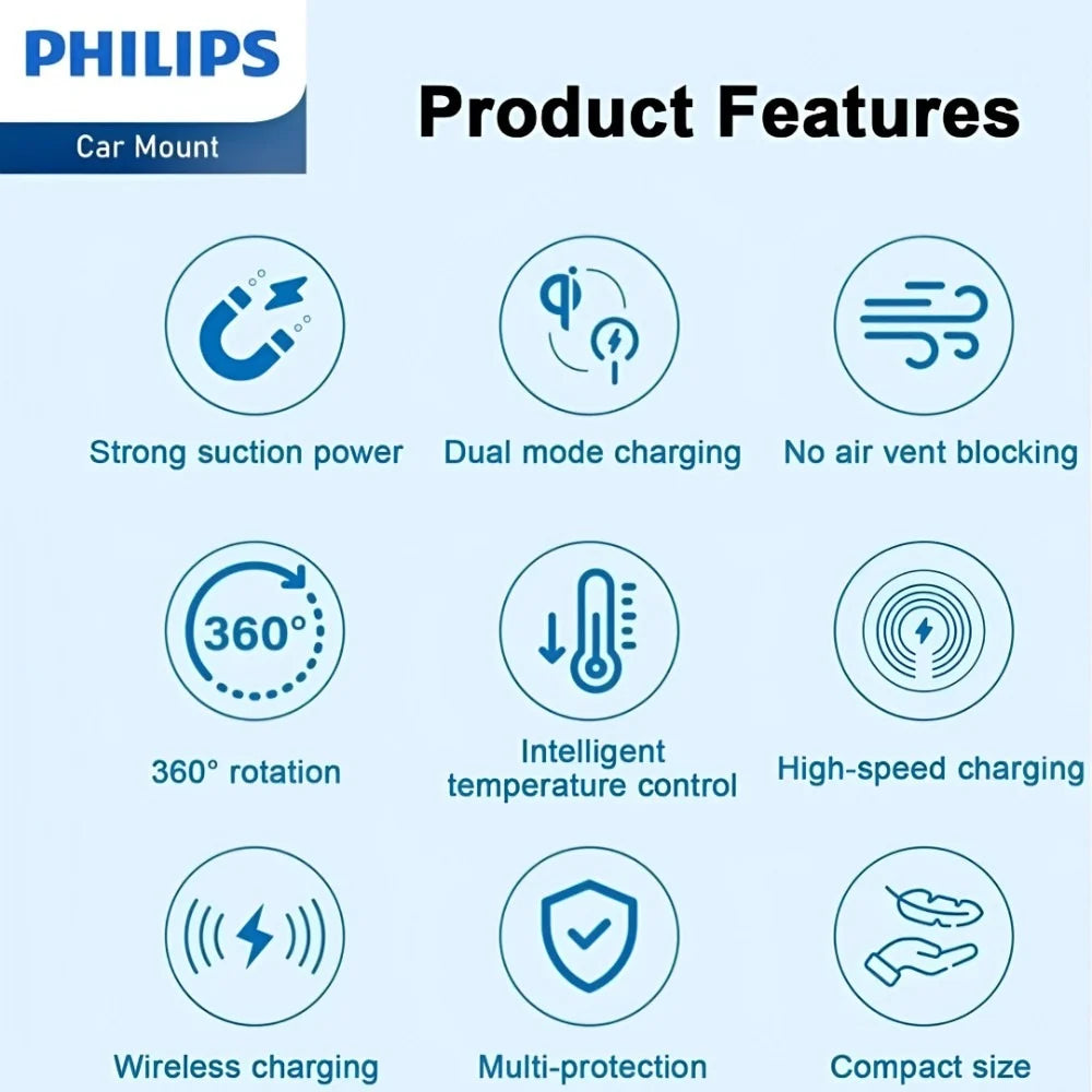 Philips Qi 15W Magnetic Wireless Charging Car and Desk Mount (DLK3539Q)