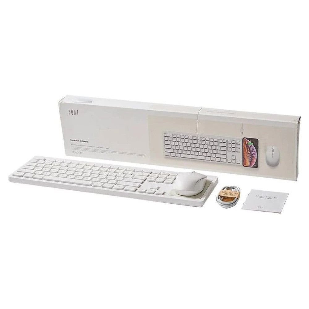 Pout Hands 5 Combo Wireless Keyboard with Qi Charging Pad & Mouse - White