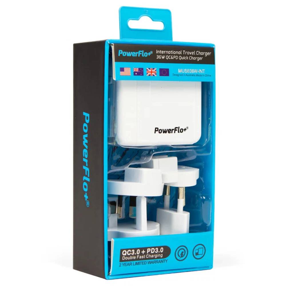 Powerflo International Travel Charger 2 USB-A – White [UK, AU, USA, EU]