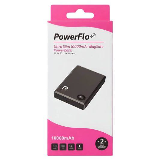 Powerflo Ultra Slim 10000 mAh MagSafe Powerbank – Black [22.5W PD +15W Wireless]
