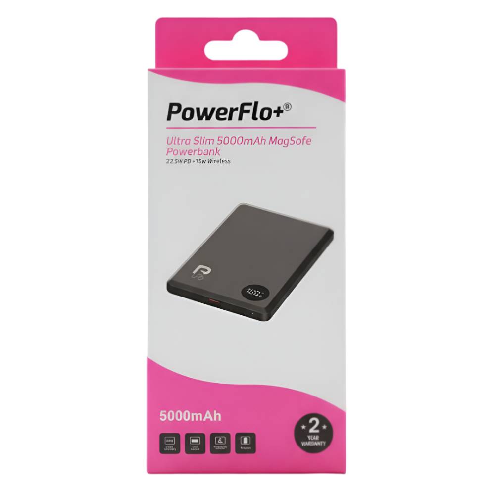 Powerflo Ultra Slim 5000 mAh MagSafe Powerbank – Black [22.5W PD +15W Wireless]