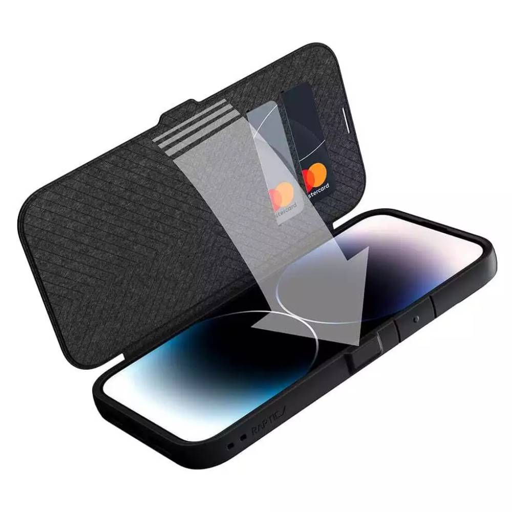 Raptic Urban Folio Wallet Case For iPhone 15 Plus - Black