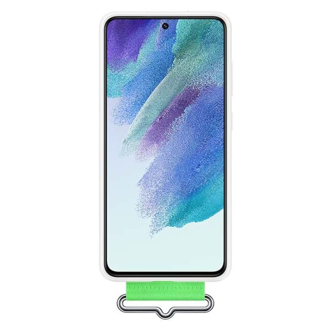 Samsung Silicone Cover with Strap For Galaxy S21 FE - White