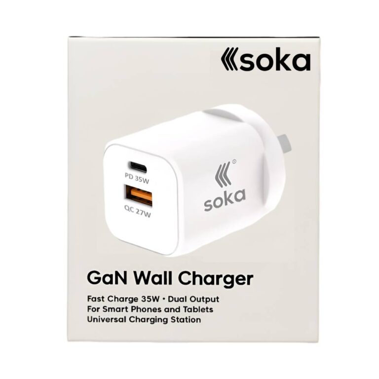 Soka Fast Wall Charger Gan3 35W USB-C PD + USB-A QC27W (Max 15W) – White