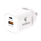Soka Fast Wall Charger Gan3 35W USB-C PD + USB-A QC27W (Max 15W) – White
