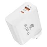 Soka 65W Gan3 Fast Wall Charger Adapter [USB C + USB A] – White