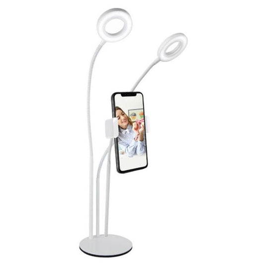 Vivitar 3 In 1 Desktop Stand with 2 Ring Lights with Phone Cradle - White