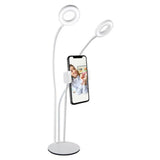 Vivitar 3 In 1 Desktop Stand with 2 Ring Lights with Phone Cradle - White