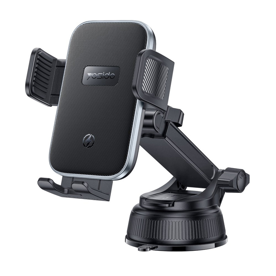 YESIDO 15W Qi Wireless Car Charger and Phone Holder with Suction-Cup Clip (Black) (C320)