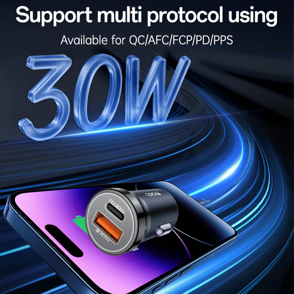 YESIDO SUPER FAST PD30W USB-A + USB-C Dual Port Fast Charge With 1M USB-C 60W Cable (Black) (Y72)