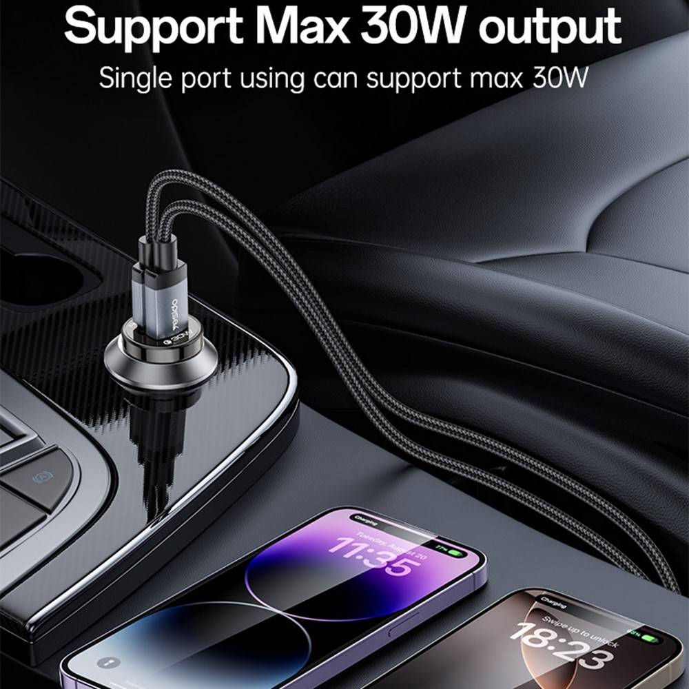 YESIDO SUPER FAST PD30W USB-A + USB-C Dual Port Fast Charge With 1M USB-Cto Lightning 27W Cable (Black) (Y73)