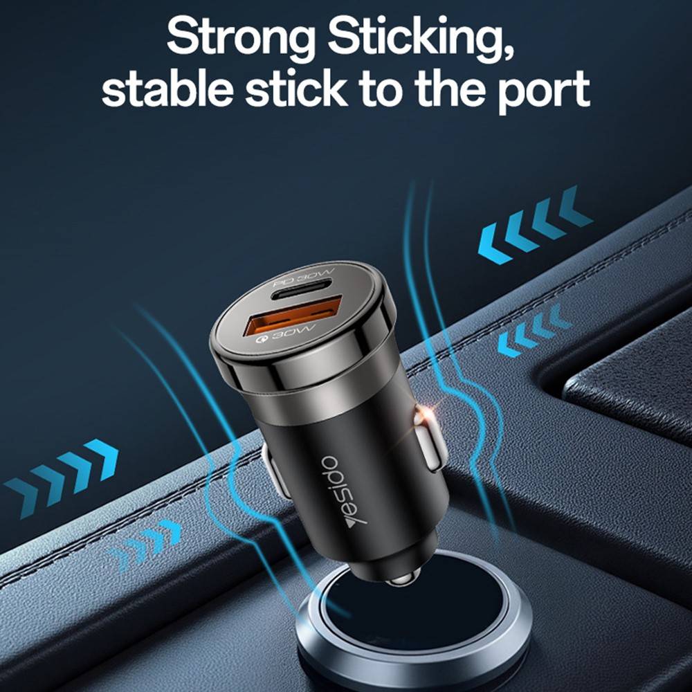 YESIDO SUPER FAST PD30W USB-A + USB-C Dual Port Fast Charge With 1M USB-Cto Lightning 27W Cable (Black) (Y73)
