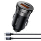 YESIDO SUPER FAST PD30W USB-A + USB-C Dual Port Fast Charge With 1M USB-Cto Lightning 27W Cable (Black) (Y73)