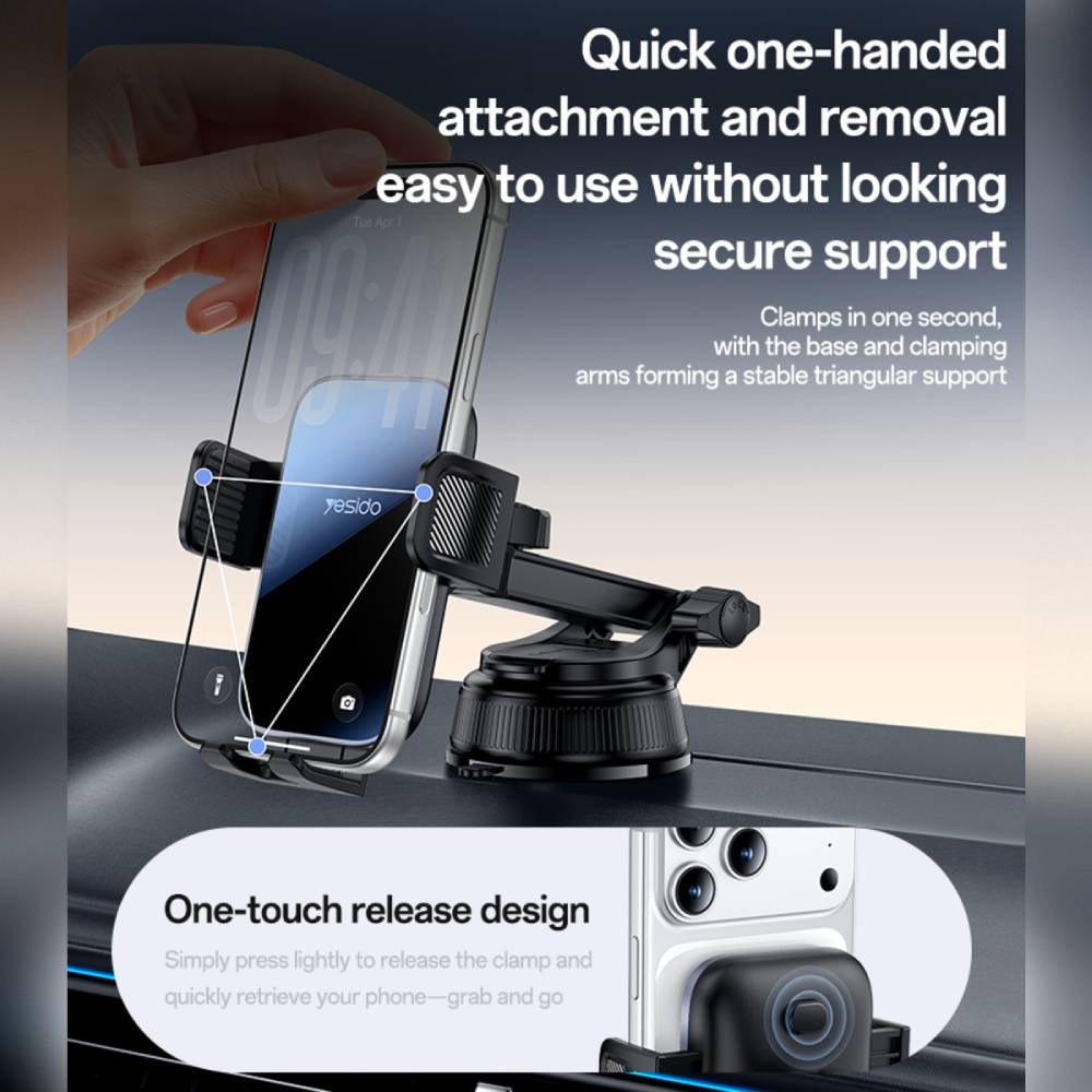 YESIDO GLASS HOLDER Sturdy And Stable Suitable For Dashboard And Windshield (Black) (C279)