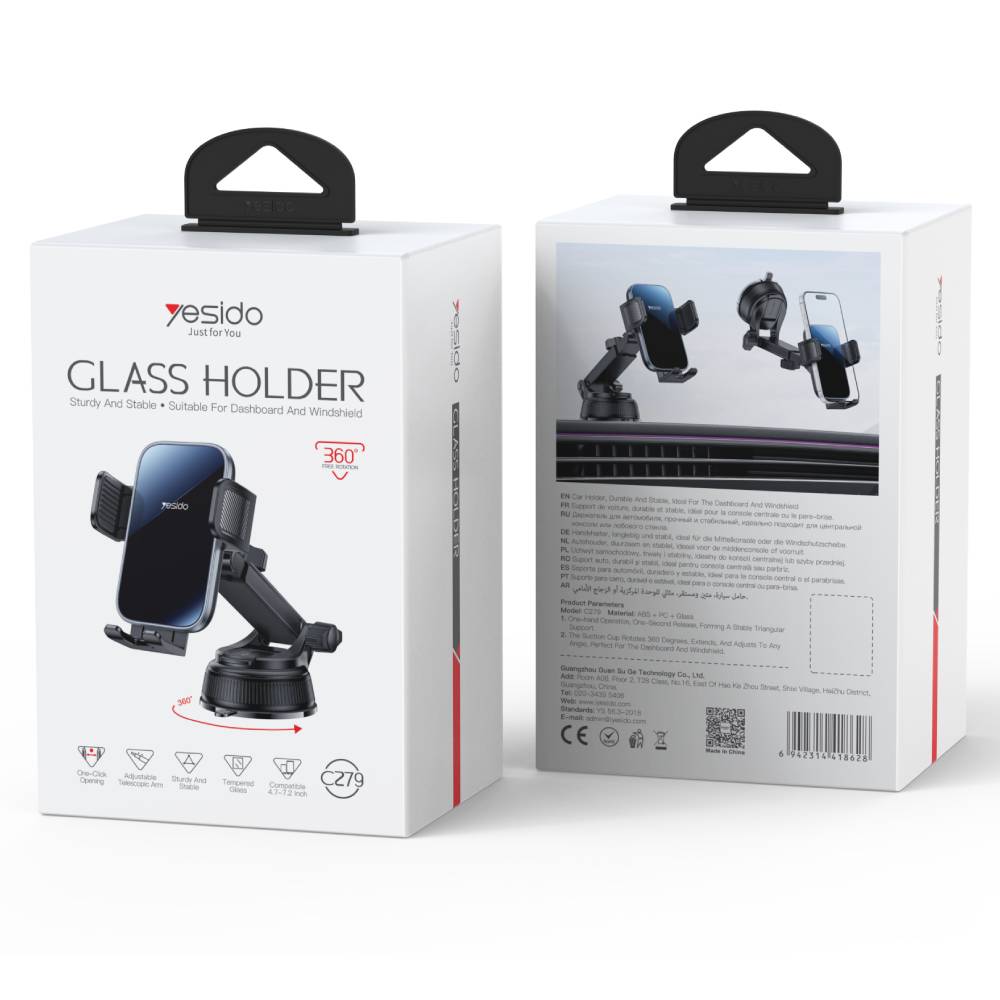 YESIDO GLASS HOLDER Sturdy And Stable Suitable For Dashboard And Windshield (Black) (C279)