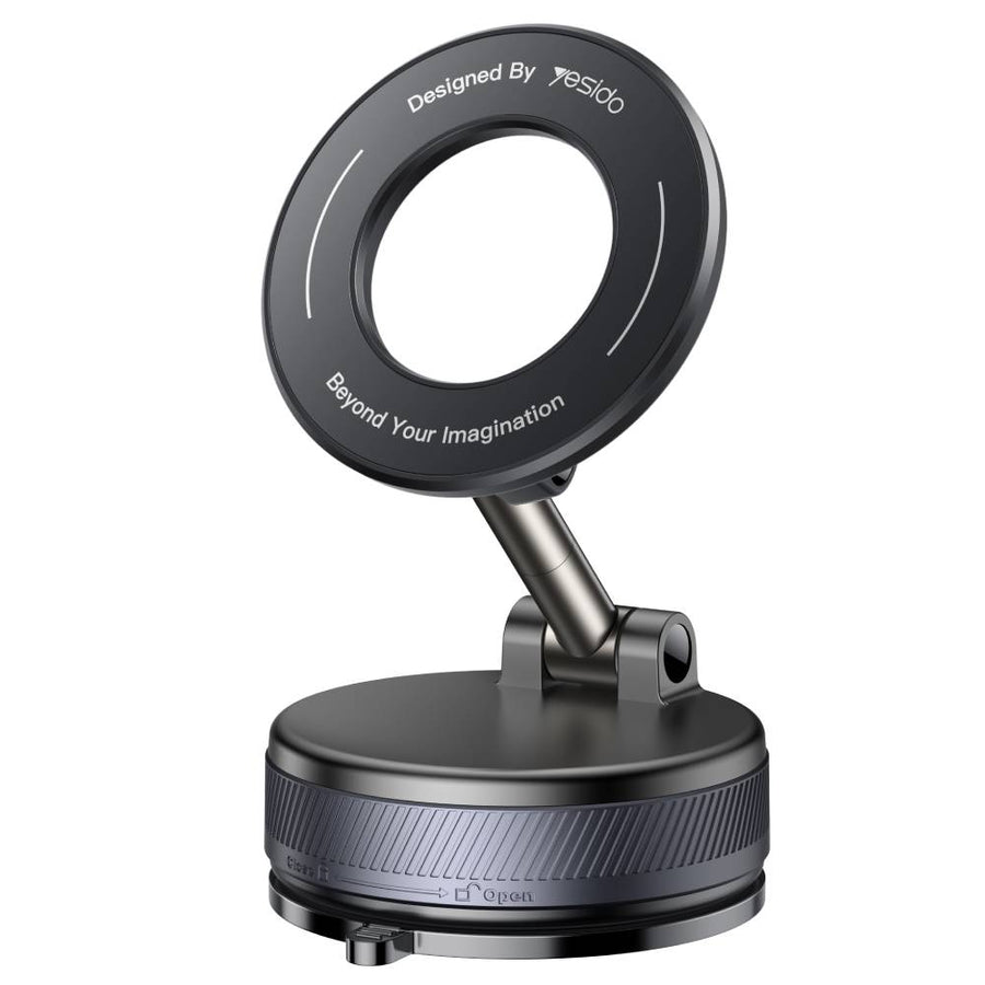YESIDO VACUUM MAGNET 360 Rotating Vacuum Cup Phone Holder, Double-axis Folding Design (Black) (C228)