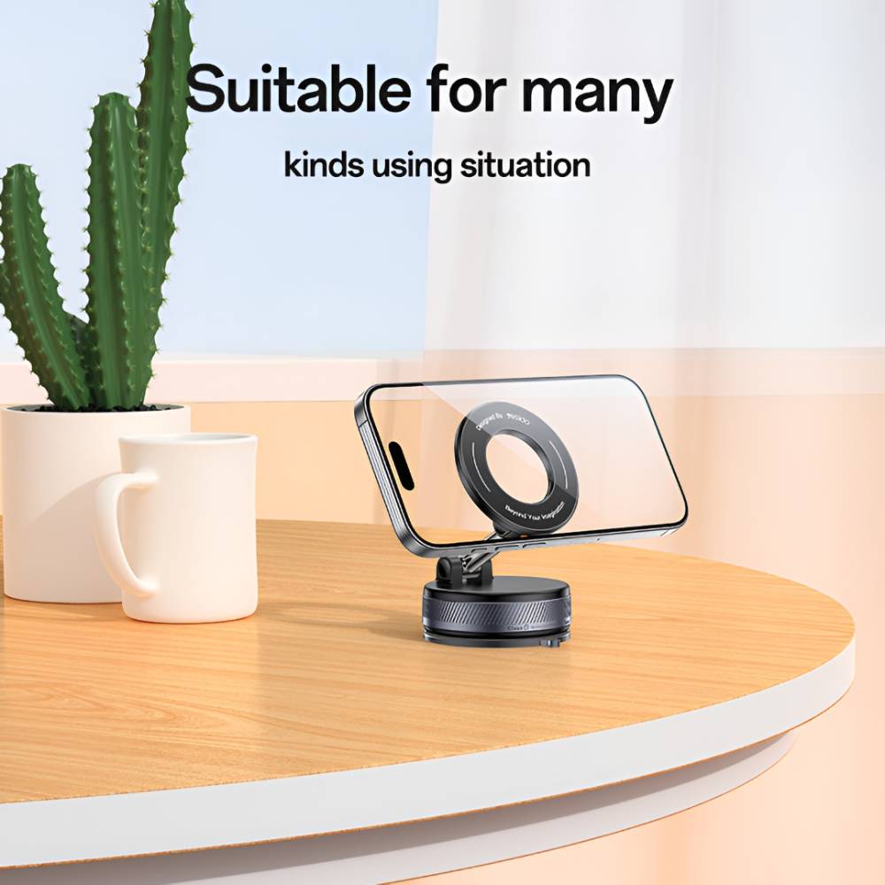 YESIDO VACUUM MAGNET 360 Rotating Vacuum Cup Phone Holder, Double-axis Folding Design (Black) (C228)