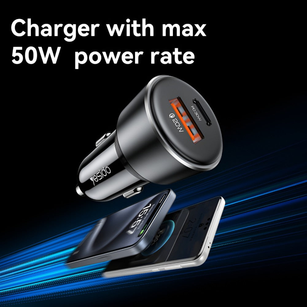 YESIDO SUPER FAST USB-C 30W Fast Charging, USB-A 20W PPS Protocol (Black) (Y64)