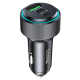 YESIDO 60W Dual USB-C PD Super Fast Charging USB-A 3.0 Car Charger Aluminum Alloy (Black) (Y50)