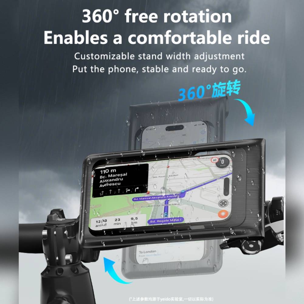 YESIDO WATERPROOF HOLDER Bicycle Handlebar Mount 360 Rotation Holder Suitable (Black) (C333)