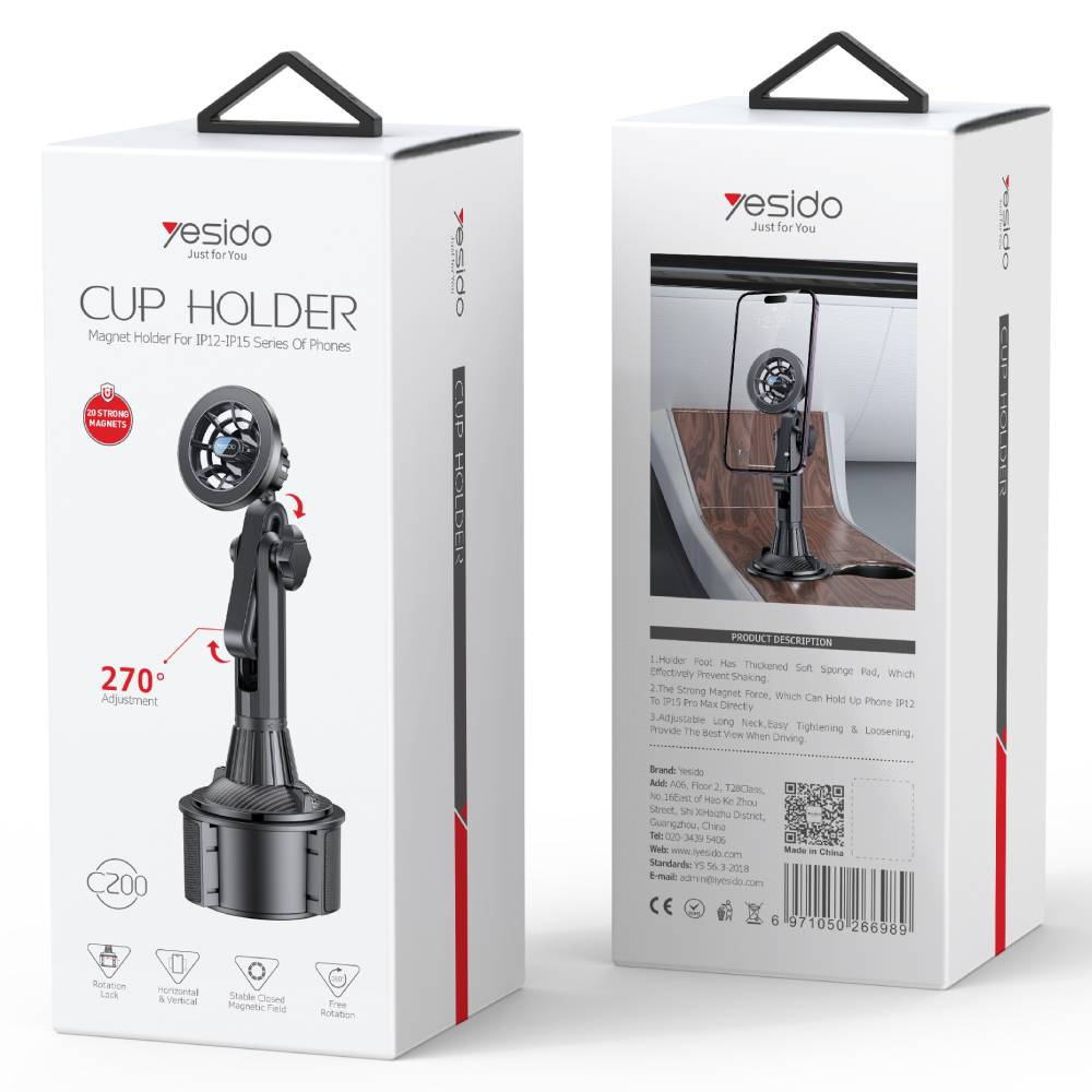 YESIDO CUP HOLDER Magnet Car Phone Holder (Black) (C200)