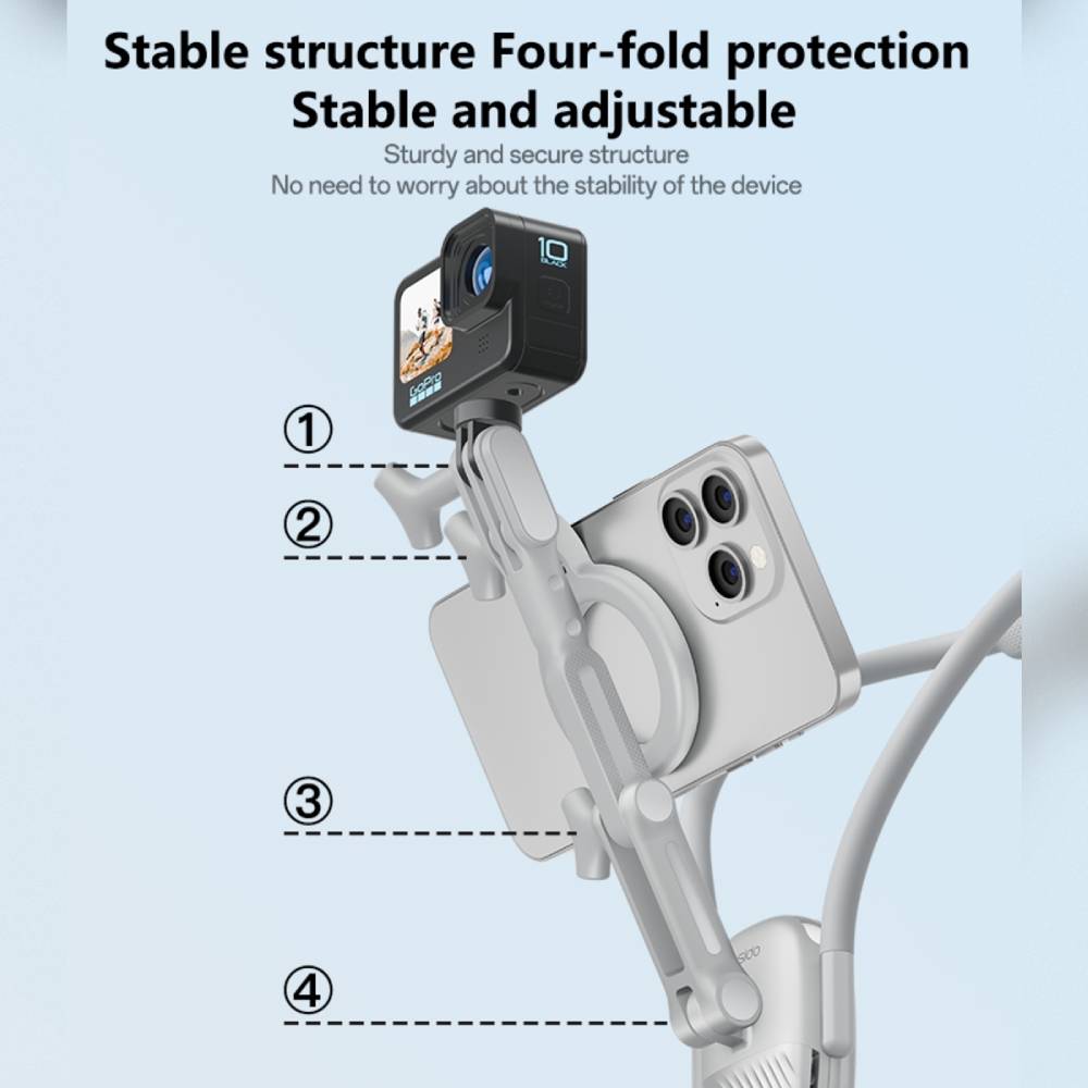 YESIDO MAGNETIC NECK MOUNT Action Cameras & Phones Neck Holder For POV/ Vlog Selfie Recording (Grey) (C332)