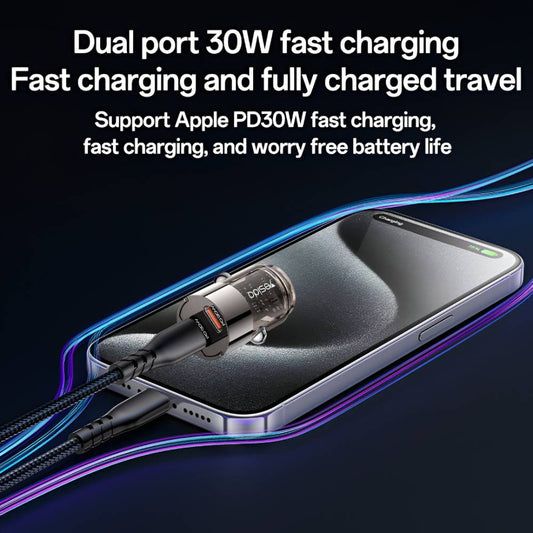 YESIDO SUPER FAST Dual USB-C PD30W Mini Zinc Alloy Car Charger (Black) (Y69)