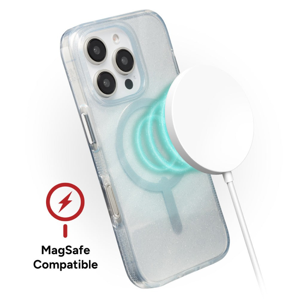 ZAGG Milan Snap MagSafe Case For iPhone 16 Pro - White Swirl Glitter