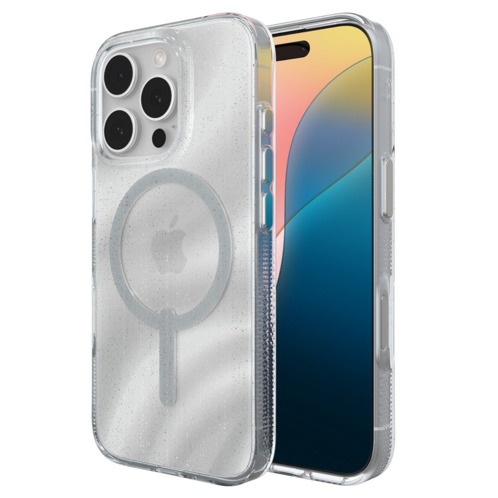 ZAGG Milan Snap MagSafe Case For iPhone 16 Pro - White Swirl Glitter