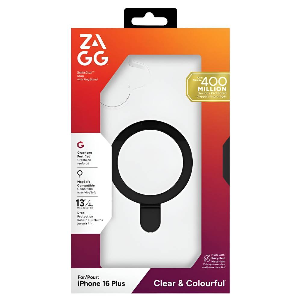 ZAGG Santa Cruz Snap Ring Stand Case For iPhone 16 Plus - Clear