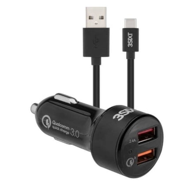 3sixT Car Charger 5.4A + USB-A To Micro USB Cable 1m - Black