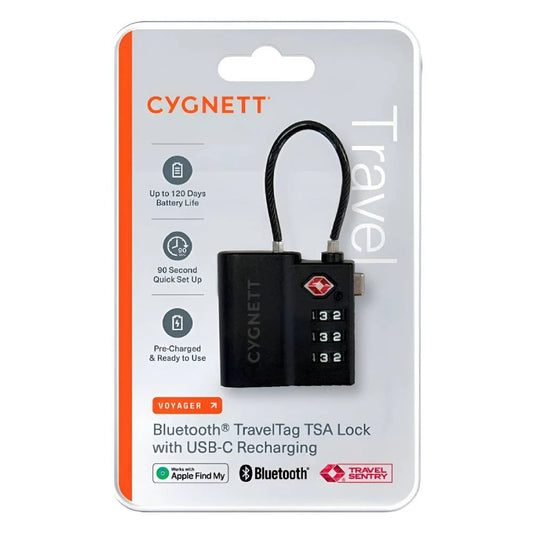 Cygnett Voyager Bluetooth TravelTag TSA Lock with USB-C Recharging – Black